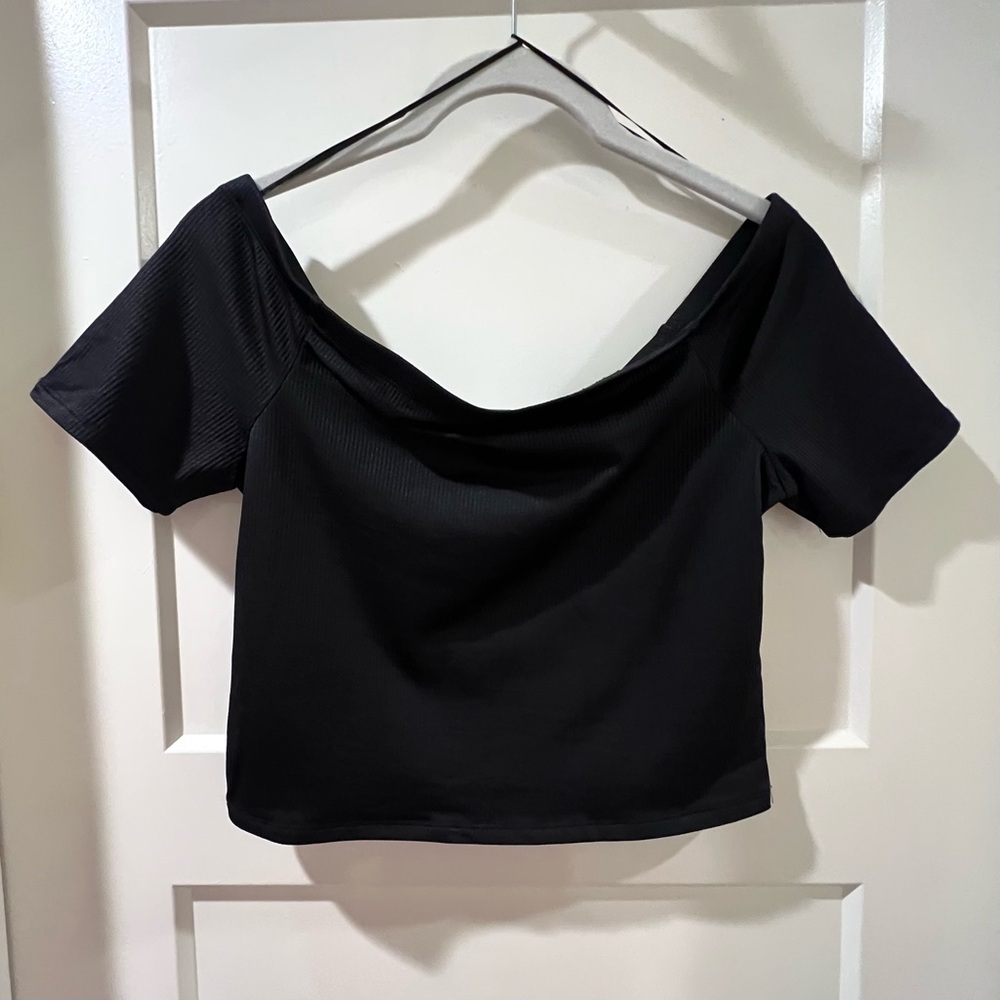 Ribbed Black Off-Shoulder Top